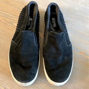 Michael Koras Black Suede Slip On Shoes